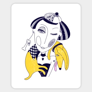 Dachshund banana and woman Sticker